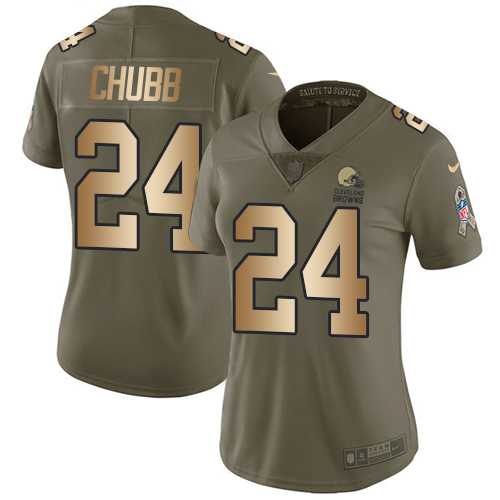 Women's Nike Cleveland Browns #24 Nick Chubb Olive Gold Stitched NFL Limited 2017 Salute to Service Jersey