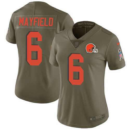 Women's Nike Cleveland Browns #6 Baker Mayfield Olive Stitched NFL Limited 2017 Salute to Service Jersey
