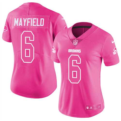 Women's Nike Cleveland Browns #6 Baker Mayfield Pink Stitched NFL Limited Rush Fashion Jersey