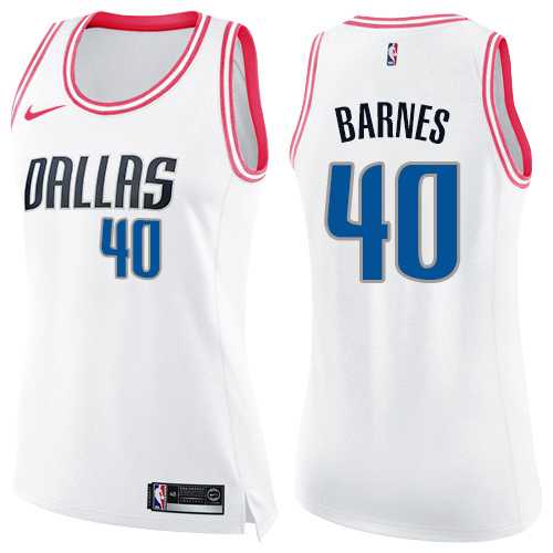 Women's Nike Dallas Mavericks #40 Harrison Barnes White Pink NBA Swingman Fashion Jersey