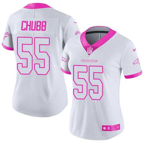 Women's Nike Denver Broncos #55 Bradley Chubb White Pink Stitched NFL Limited Rush Fashion Jersey
