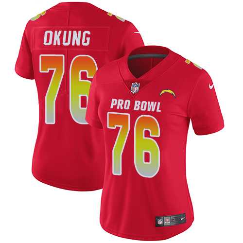 Women's Nike Los Angeles Chargers#76 Russell Okung Red Stitched NFL Limited AFC 2018 Pro Bowl Jersey