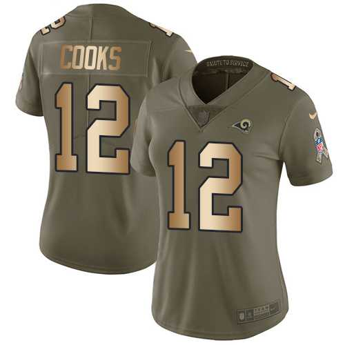 Women's Nike Los Angeles Rams #12 Brandin Cooks Olive Gold Stitched NFL Limited 2017 Salute to Service Jersey