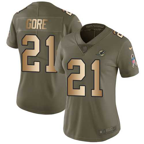 Women's Nike Miami Dolphins #21 Frank Gore Olive Gold Stitched NFL Limited 2017 Salute to Service Jersey