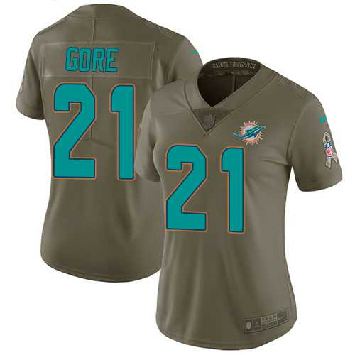 Women's Nike Miami Dolphins #21 Frank Gore Olive Stitched NFL Limited 2017 Salute to Service Jersey