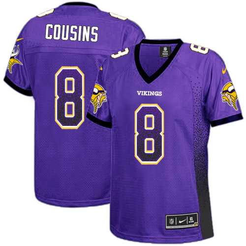 Women's Nike Minnesota Vikings #8 Kirk Cousins Purple Team Color Stitched NFL Elite Drift Fashion Jersey