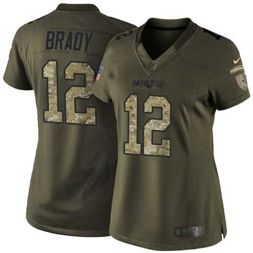 Women's Nike New England Patriots #12 Tom Brady Green Stitched NFL Limited 2015 Salute to Service Jersey