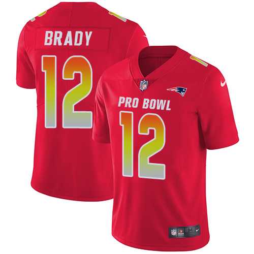 Women's Nike New England Patriots #12 Tom Brady Red Stitched NFL Limited AFC 2018 Pro Bowl Jersey