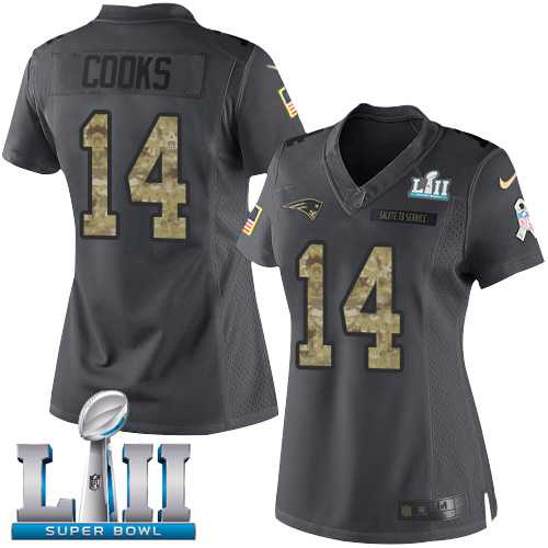 Women's Nike New England Patriots #14 Brandin Cooks Black Super Bowl LII Stitched NFL Limited 2016 Salute to Service Jersey