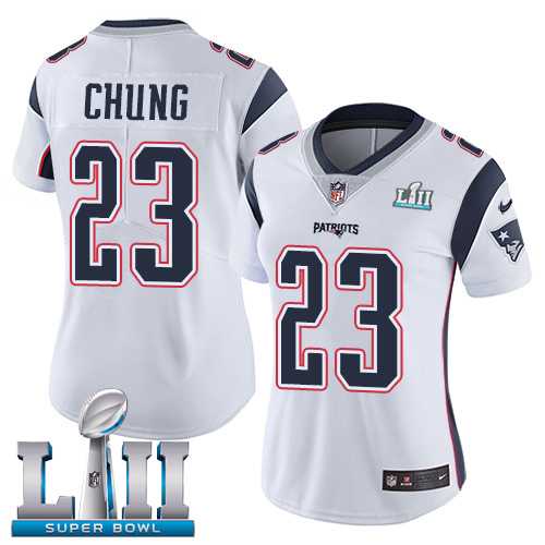Women's Nike New England Patriots #23 Patrick Chung White Super Bowl LII Stitched NFL Vapor Untouchable Limited Jersey