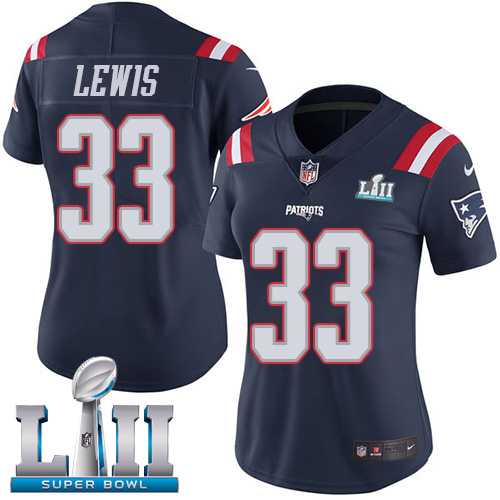 Women's Nike New England Patriots #33 Dion Lewis Navy Blue Super Bowl LII Stitched NFL Limited Rush Jersey