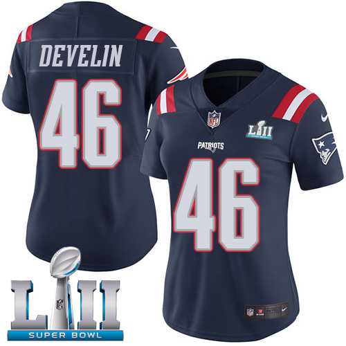 Women's Nike New England Patriots #46 James Develin Navy Blue Super Bowl LII Stitched NFL Limited Rush Jersey