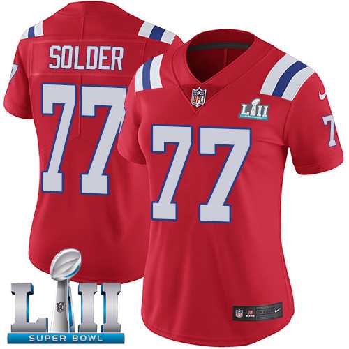 Women's Nike New England Patriots #77 Nate Solder Red Alternate Super Bowl LII Stitched NFL Vapor Untouchable Limited Jersey