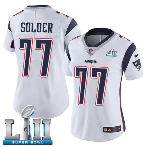 Women's Nike New England Patriots #77 Nate Solder White Super Bowl LII Stitched NFL Vapor Untouchable Limited Jersey