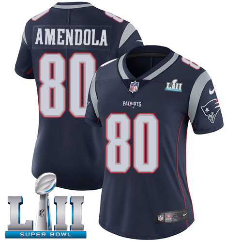 Women's Nike New England Patriots #80 Danny Amendola Navy Blue Team Color Super Bowl LII Stitched NFL Vapor Untouchable Limited Jersey