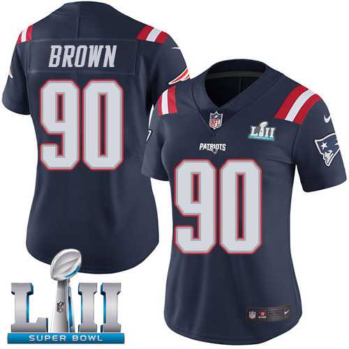 Women's Nike New England Patriots #90 Malcom Brown Navy Blue Super Bowl LII Stitched NFL Limited Rush Jersey