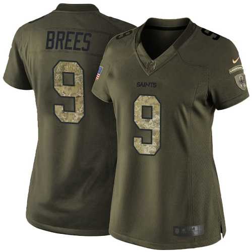 Women's Nike New Orleans Saints #9 Drew Brees Green Stitched NFL Limited 2015 Salute to Service Jersey