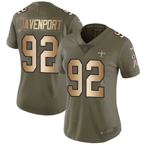 Women's Nike New Orleans Saints #92 Marcus Davenport Olive Gold Stitched NFL Limited 2017 Salute to Service Jersey