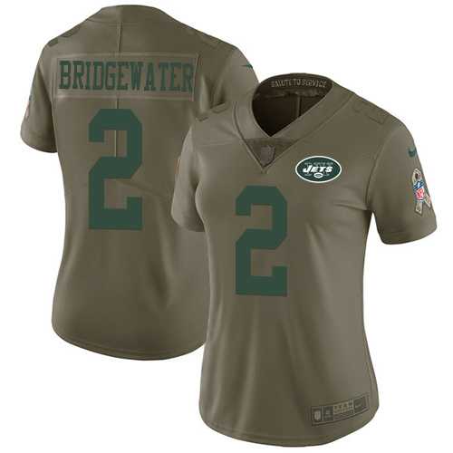 Women's Nike New York Jets #2 Teddy Bridgewater Olive Stitched NFL Limited 2017 Salute to Service Jersey