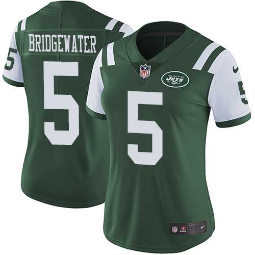 Women's Nike New York Jets #5 Teddy Bridgewater Green Team Color Stitched NFL Vapor Untouchable Limited Jersey