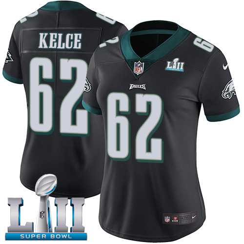 Women's Nike Philadelphia Eagles #62 Jason Kelce Black Alternate Super Bowl LII Stitched NFL Vapor Untouchable Limited Jersey