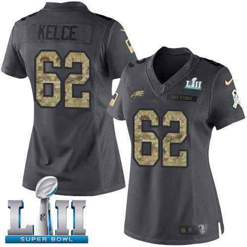 Women's Nike Philadelphia Eagles #62 Jason Kelce Black Super Bowl LII Stitched NFL Limited 2016 Salute to Service Jersey