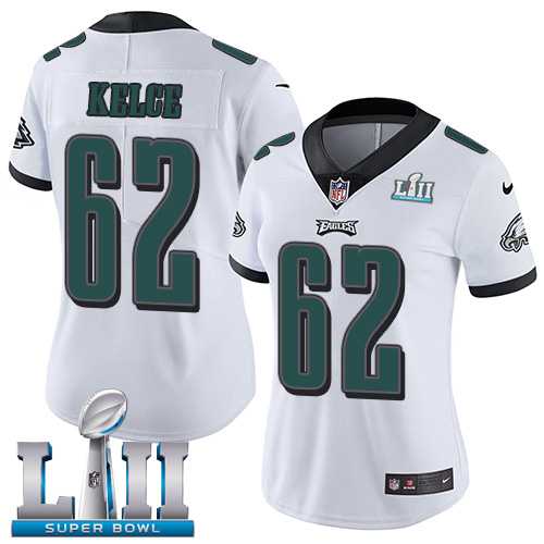 Women's Nike Philadelphia Eagles #62 Jason Kelce White Super Bowl LII Stitched NFL Vapor Untouchable Limited Jersey