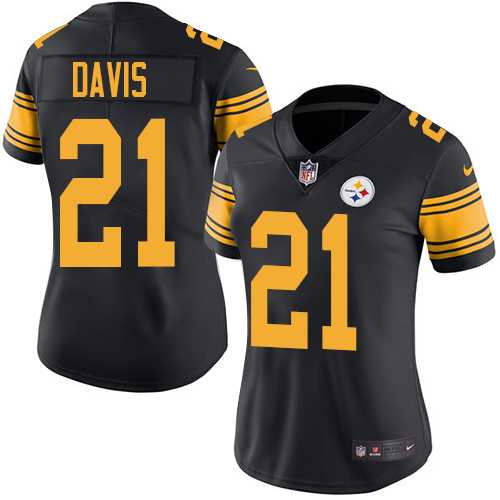 Women's Nike Pittsburgh Steelers #21 Sean Davis Black Stitched NFL Limited Rush Jersey