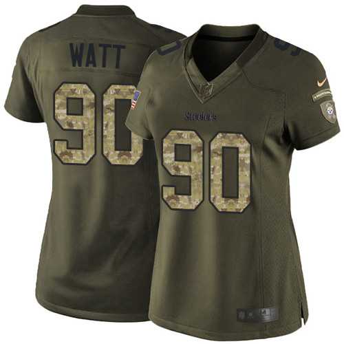 Women's Nike Pittsburgh Steelers #90 T. J. Watt Green Stitched NFL Limited 2015 Salute to Service Jersey