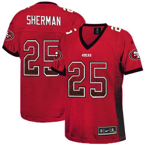 Women's Nike San Francisco 49ers #25 Richard Sherman Red Team Color Stitched NFL Elite Drift Fashion Jersey