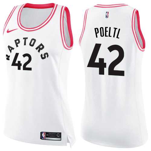 Women's Nike Toronto Raptors #42 Jakob Poeltl White Pink NBA Swingman Fashion Jersey