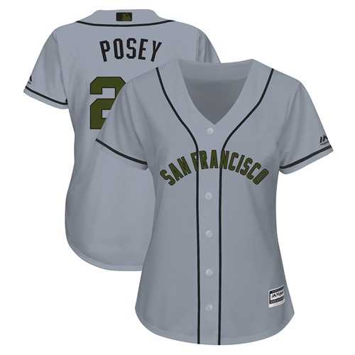 Women's San Francisco Giants #28 Buster Posey Grey 2018 Memorial Day Cool Base Stitched MLB Jersey