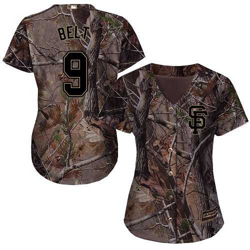 Women's San Francisco Giants #9 Brandon Belt Camo Realtree Collection Cool Base Stitched MLB Jersey
