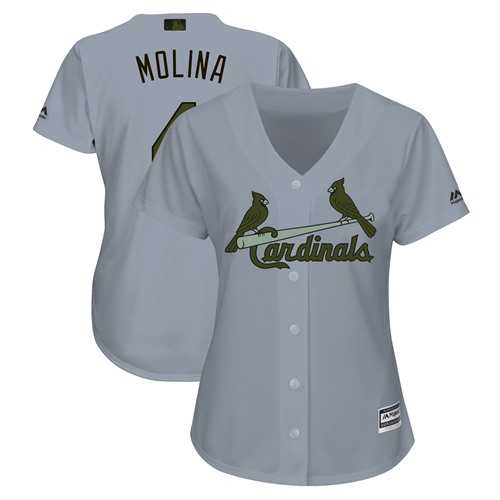 Women's St. Louis Cardinals #4 Yadier Molina Grey 2018 Memorial Day Cool Base Stitched MLB Jersey