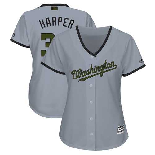 Women's Washington Nationals #34 Bryce Harper Grey 2018 Memorial Day Cool Base Stitched MLB Jersey