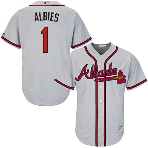Youth Atlanta Braves #1 Ozzie Albies Grey Cool Base Stitched MLB Jersey
