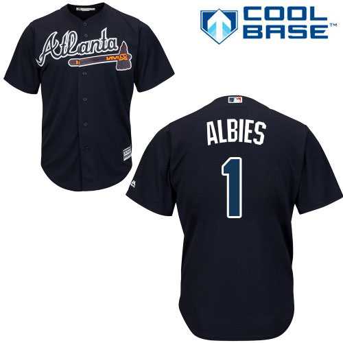 Youth Atlanta Braves #1 Ozzie Albies Navy Blue Cool Base Stitched MLB Jersey