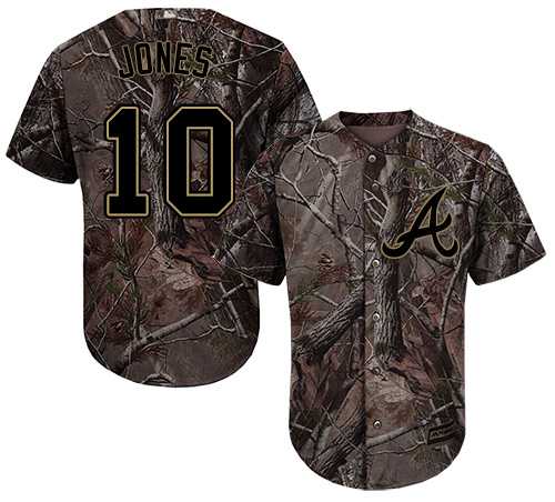 Youth Atlanta Braves #10 Chipper Jones Camo Realtree Collection Cool Base Stitched MLB