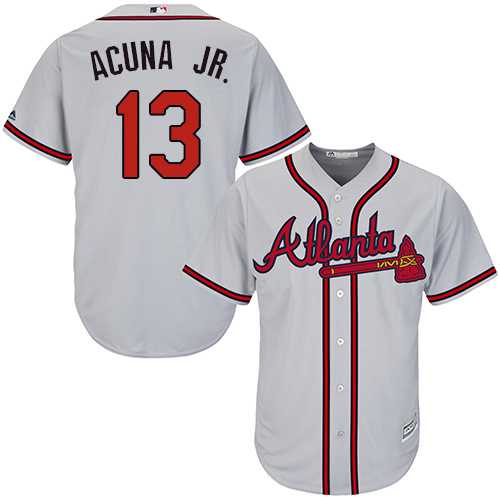 Youth Atlanta Braves #13 Ronald Acuna Jr. Grey Cool Base Stitched MLB Jersey