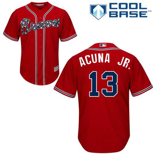 Youth Atlanta Braves #13 Ronald Acuna Jr. Red Cool Base Stitched MLB Jersey