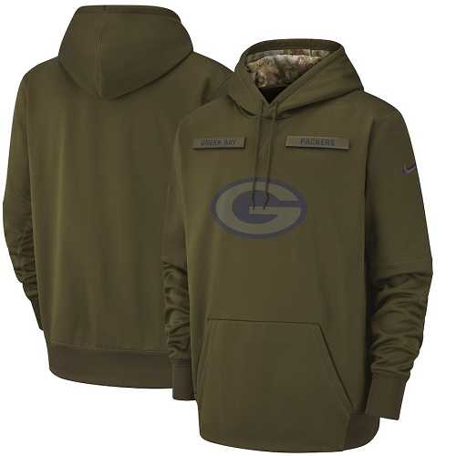 Youth Green Bay Packers Nike Olive Salute to Service Sideline Therma Performance Pullover Hoodie