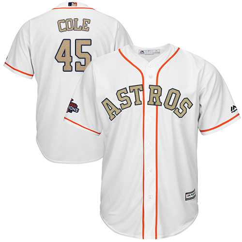 Youth Houston Astros #45 Gerrit Cole White 2018 Gold Program Cool Base Stitched Baseball Jersey