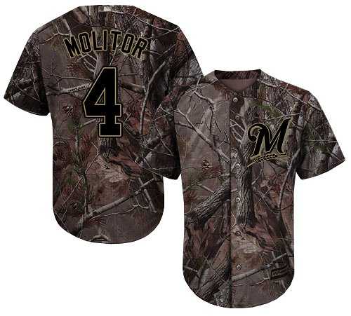 Youth Milwaukee Brewers #4 Paul Molitor Camo Realtree Collection Cool Base Stitched MLB
