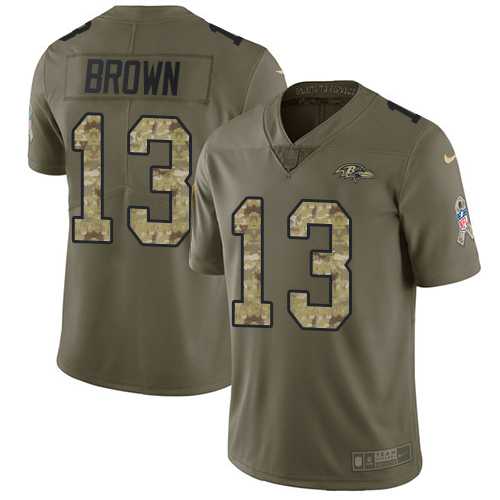 Youth Nike Baltimore Ravens #13 John Brown Olive Camo Stitched NFL Limited 2017 Salute to Service Jersey