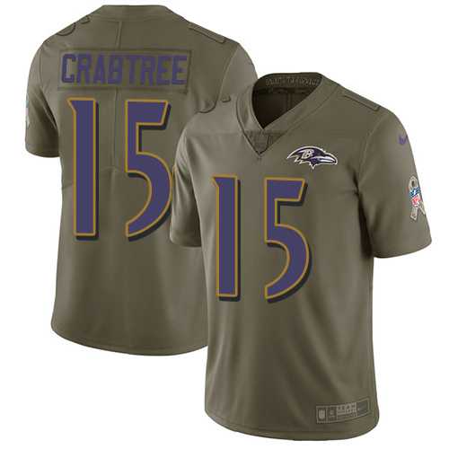 Youth Nike Baltimore Ravens #15 Michael Crabtree Olive Stitched NFL Limited 2017 Salute to Service Jersey