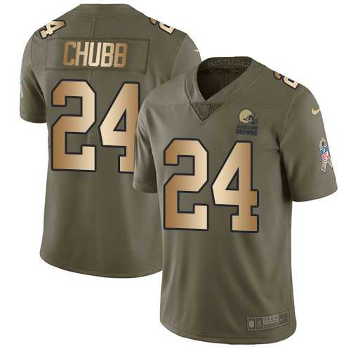 Youth Nike Cleveland Browns #24 Nick Chubb Olive Gold Stitched NFL Limited 2017 Salute to Service Jersey