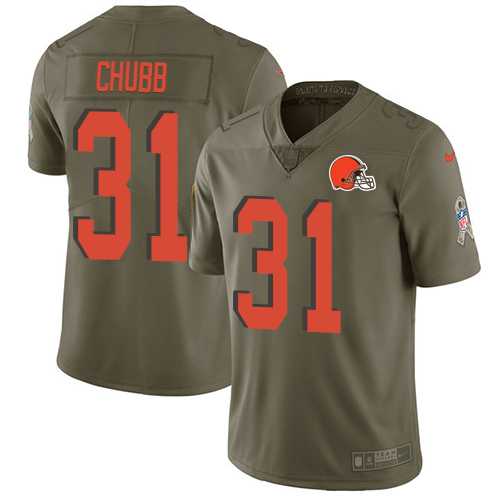 Youth Nike Cleveland Browns #31 Nick Chubb Olive Stitched NFL Limited 2017 Salute to Service Jersey