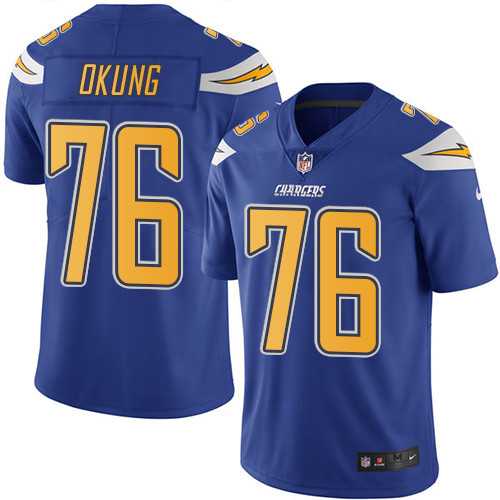 Youth Nike Los Angeles Chargers #76 Russell Okung Electric Blue Stitched NFL Limited Rush Jersey