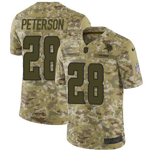 Youth Nike Minnesota Vikings #28 Adrian Peterson Camo Stitched NFL Limited 2018 Salute to Service Jersey