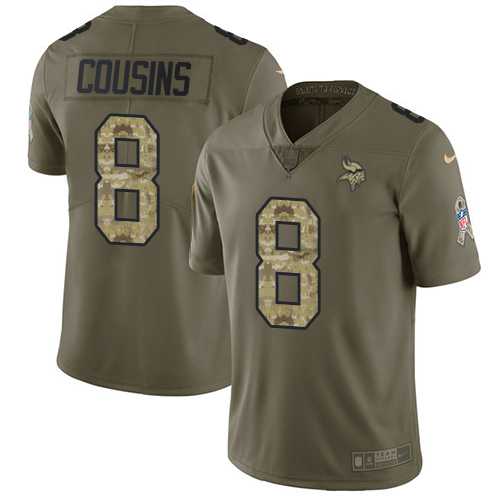 Youth Nike Minnesota Vikings #8 Kirk Cousins Olive Camo Stitched NFL Limited 2017 Salute to Service Jersey
